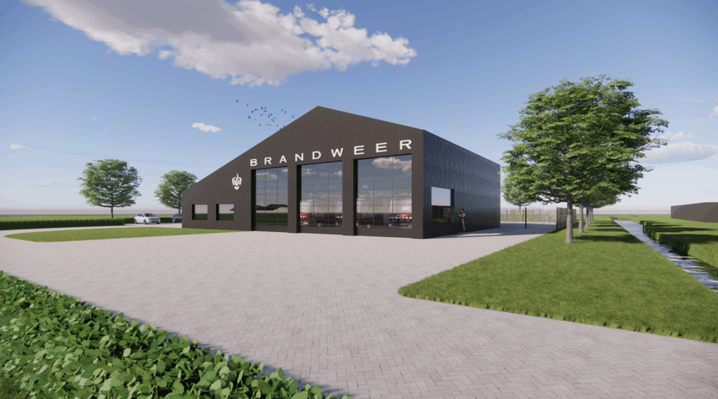 Een visualisatie van de nieuwe brandweerkazerne in Baflo