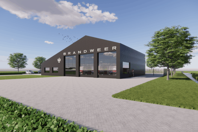 Een visualisatie van de nieuwe brandweerkazerne in Baflo